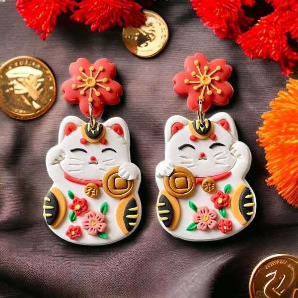 Lucky Cat Earrings, Maneki-Neko earrings, Lunar New Year, Chinese New Year