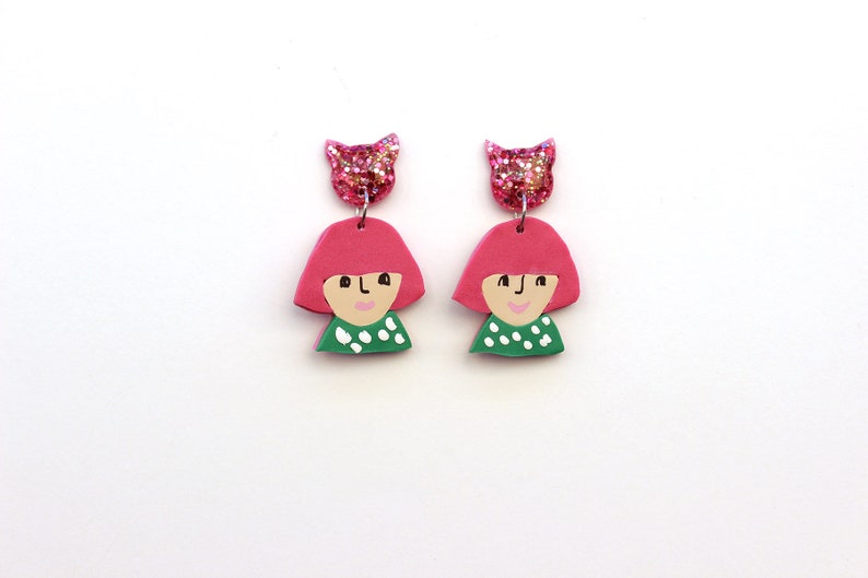 Bird lover Crazy cat and bird ladies collection Catlover Emily Polymer clay earrings Virgo Cute girl Resin earrings