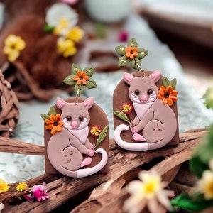 Handmade Possum Earrings: Australian Wildlife Polymer Clay Earrings