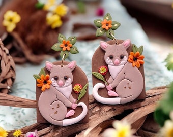 Handmade Possum Earrings: Australian Wildlife Polymer Clay Earrings
