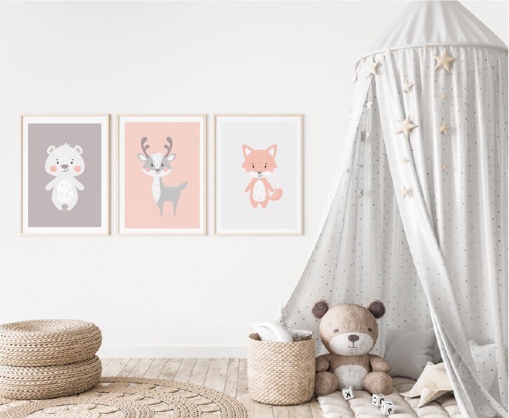 Tryptique Pour Chambre d'enfant - Modèle Les Animaux de La Forêt