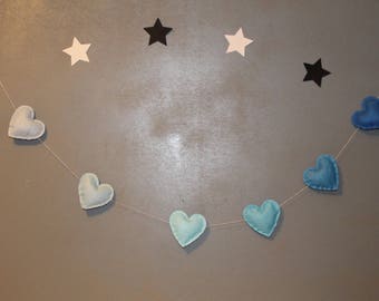 Garland of hearts in shades of blue