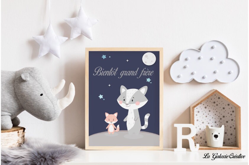 Affiche Naissance ou Pour Chambre d'enfant - Modèle Bientôt Grand Frère