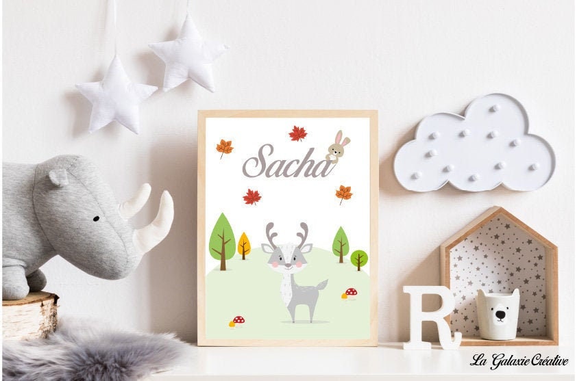 Affiche de Naissance Personnalisable Pour Chambre d'enfant - Modèle Un Matin Dans Les Bois