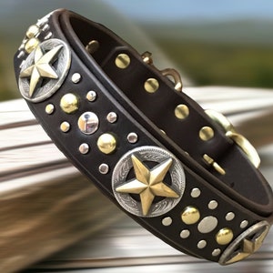 Western Leather Dog Collar, Cowboy Dog Collar, Leather Dog Collar, Personalized Dog Collar,  Studded Dog Collar