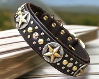 Western Leather Dog Collar, Cowboy Dog Collar, Leather Dog Collar, Personalized Dog Collar,  Studded Dog Collar
