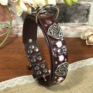 Celtic Leather Dog Collar, Personalized Dog Collar, Crystal Dog Collar, Studded Dog Collar