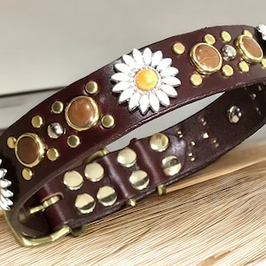 Leather Dog Collar, Flower Dog collar, Daisy Dog collar