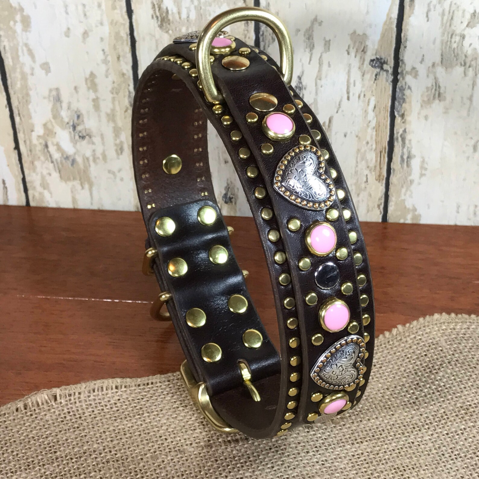 Leather Dog Collar Studded Hearts Pink Female Girl Etsy