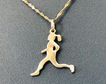 Woman Sports Necklace, 14K GOLD Necklace and Pendant, Fitness Necklace, Health Charm, Runner Girl, Inspirational Runner, Triathlete Jewelry