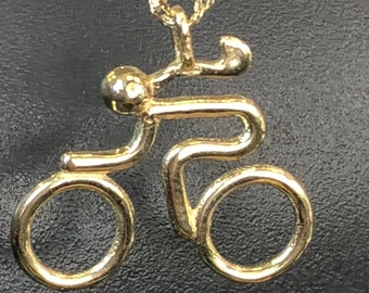 Bicycle Rider 14k Gold Pendant & Necklace, Jewelry Cycle, Personalised Cycling Bike Riding, Cyclist, Bike Lover Gift , Free Jewelry Box