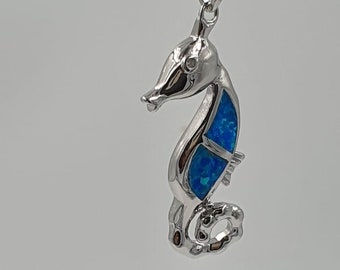 seahorse, Ocean lovers pendant, Silver sterling and Blue Handmade Pendant