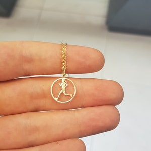 Round Pendant Sterling Silver 925 Running Girl Charm, SIlver Necklace, Marathon Runner, Running Jewelry Gifts