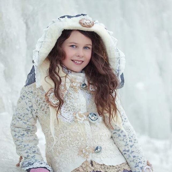 Felted Princess Coat For Girls, Felted Wool Coat, White Wool Jacket