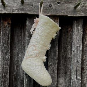 Handmade Wool Felted Christmas Stocking Romantic Christmas Stocking