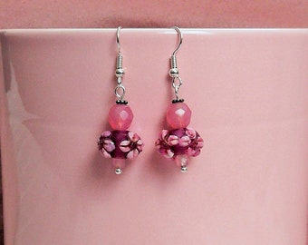 Boucles d'oreilles en perles lampwork roses