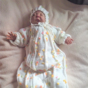 hand knitted sleeping bag with cap size 0-6 months