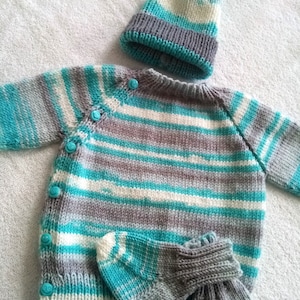 hand-knitted baby set consisting of jacket, hat and socks, size. 62/68