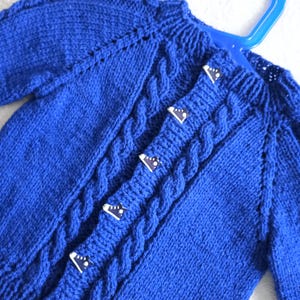 Baby cardigan size 62/68, hand-knitted blue with sneakers buttons