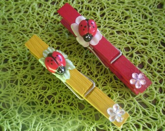 Lot 3 snap Ladybug memo clips