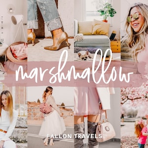 5 Marshmallow Lightroom Mobile & Desktop Presets, Light Airy Photo Editing Filter for Instagram, Pink Travel Blogger Influencer Presets