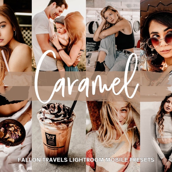 5 Caramel Mobile Lightroom Presets, Warm Brown Coffee Photo Filter for Cafe Photography, Beige Cappuccino Preset for Bloggers