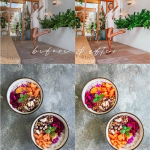 Op de afbeelding: Twee kommen met acai bowls met drakenfruit, papaya, granola en munt. De kommen staan op een grijs, getextureerd oppervlak.