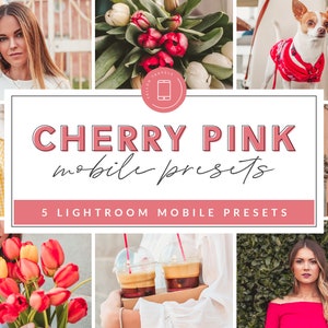 5 Cherry Pink Lightroom Mobile Presets for Instagram Influencers, Lifestyle Preset for Bloggers, Portrait Photo Editing Filter