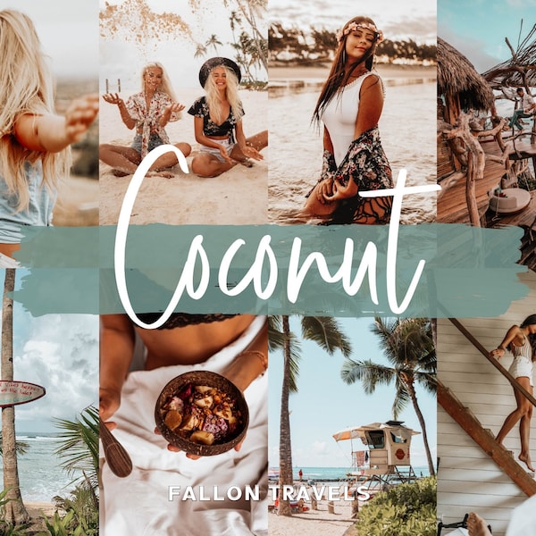 5 Coconut Lightroom Mobile & Desktop Presets, Strand Sommer Fotobearbeitung Filter für Instagram Reisen, Tropical Influencer Preset