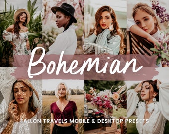 5 Bohemian Lightroom Mobile & Desktop Presets, Rich Moody Tones Pink Photo Filter for Instagram, Rustic Boho Vintage Blogger Preset