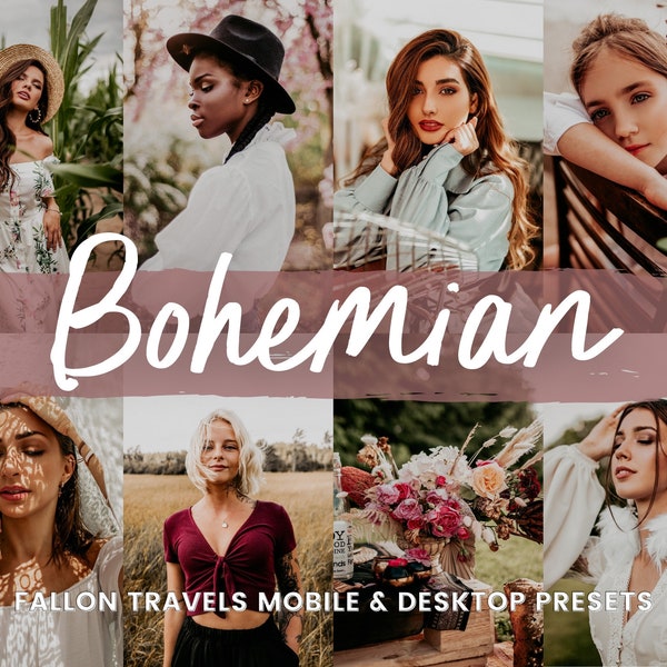 5 Boho Lightroom Mobile & Desktop Voreinstellungen, stimmungsvolle Töne in Pink Fotofilter für Instagram, rustikale Boho Vintage Blogger Voreinstellung