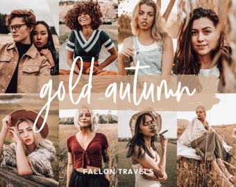 5 Gold Autumn Mobile & Desktop Lightroom Presets, Warm Glow Filter for Fall Instagram Photo, Light Golden Tones Outdoor Preset