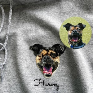 Custom Embroidered Dog Hoodie | Gifts for dog moms | Dog memorial gift | Pet portrait hooded sweatshirt | HAND Stitched pet portrait