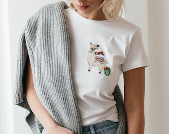 Llama shirt, Llama gift, Cute tee shirts for women, Christmas gifts under 50, no probs llama, lama print embroidery, Llama wedding t-shirt