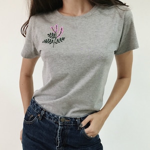 Embroidered floral tee shirt, Mimosa Flower tee, Hand embroidery, embroidered shirt, embroidered tee, gift for her, Gardener uniform