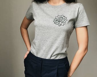 Succulent flower hand embroidered t shirt, Botanical embroidery tee, Hand embroidery, embroidered shirt, embroidered tee, Floral embroidered