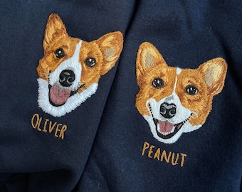 Pembroke Welsh Corgi stitched sweatshirt, Pet sweater, Custom Hand Embroidered Pet Crewneck Sweatshirt, Personalized Pet Portrait Sweater