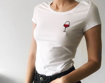 Wine shirt hand embroidery, autumn, Wine lovers tee shirt, Funny Wine Shirt, Wine T Shirt, Funny Mom Shirt, Mom Gift, Mom Life, Mom Shirt