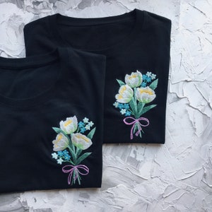 Custom wedding bouquet embroider shirt, Wedding anniversary gift, Fall wedding bouquet, sunflower bouquet wedding shirt