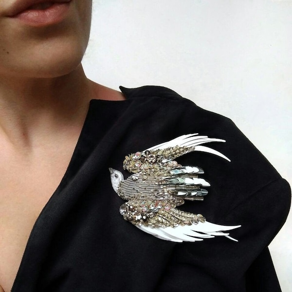 Spilla con perline per uccelli, gioielli con perline, spilla con strass, regalo personalizzato per la mamma, idee regalo per la mamma, regalo per gli amanti degli uccelli, regali sotto i 100