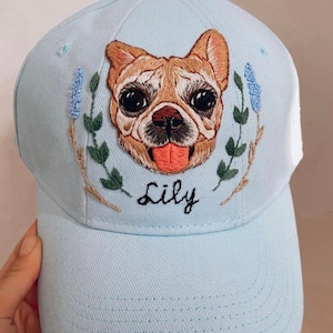 Custom Dog mom baseball cap, Hand Embroidered Dog Portrait, Dog dad hat, personalized pet portrait from your photo, Mother's Day Gifts immagine 8