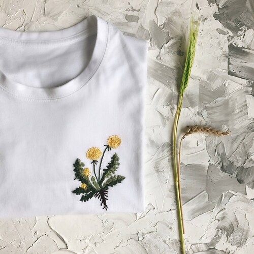 Buy Floral Shirt, Custom Botanical Embroidery Custom T-shirt 
