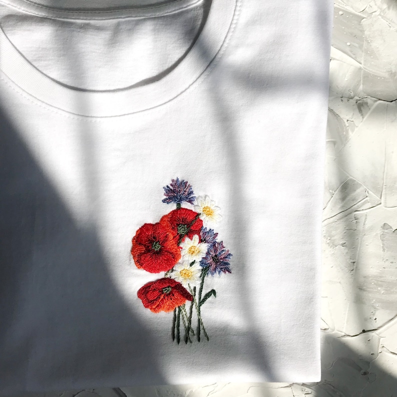 Embroidered tee, Floral Hand embroidery, High quality shirt, holiday apparel image 6