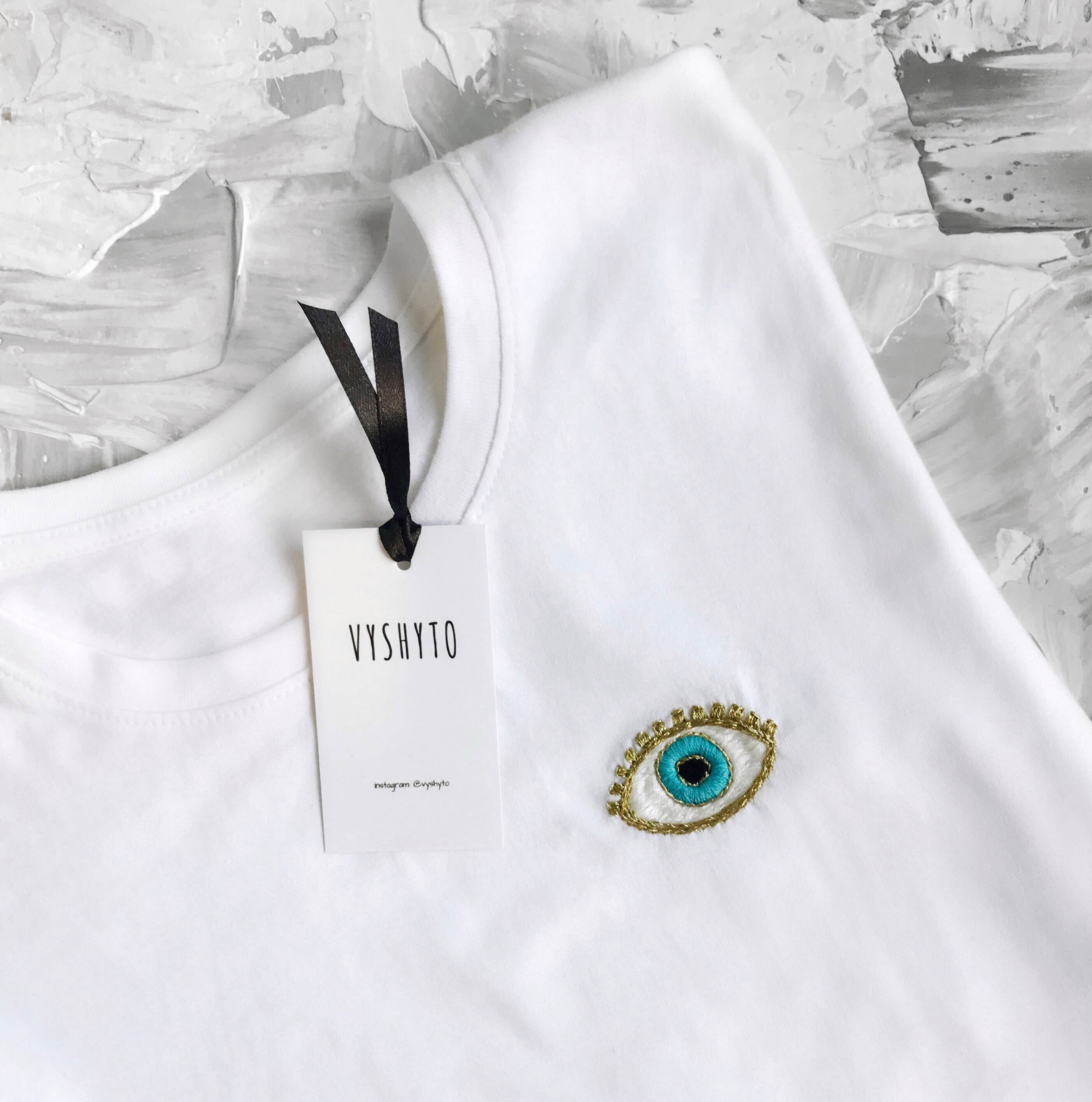 T-shirt pour femme à oeil turquoise t-shirt blanc brodé à la - Etsy France