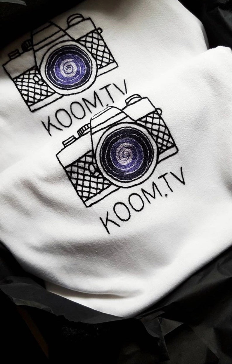 Photographer white women's t-shirt, Clothing, Hand embroidered camera t-shirt, gift for photographers, Camera lovers shirt, gift for her image 2