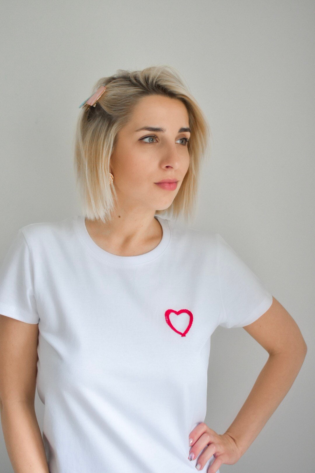 Heart Embroidered Tshirt, Minimalistic Tee, Love Sign Tee, Gift for
