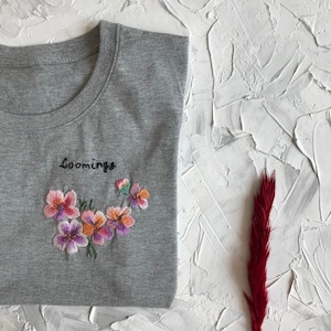 Embroidered tee, Floral Hand embroidery, High quality shirt, holiday apparel image 3
