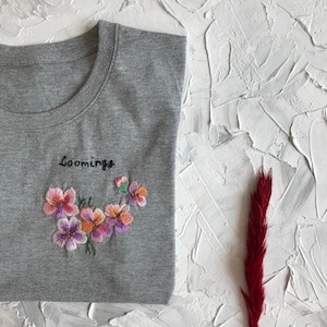 Floral shirt, Custom Botanical embroidery custom t-shirt, Gardener gift, Florist gift ideas, Hand embroidery, Front line hero gift image 3