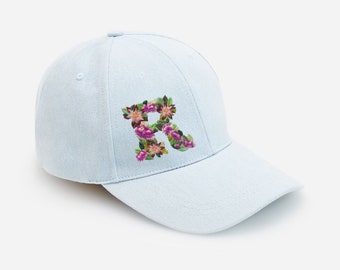 Hand embroidered hat, Custom text baseball cap, Floral hat, Unusual women's gift, Christmas gift, Personalized hat, Hand stitched hat,