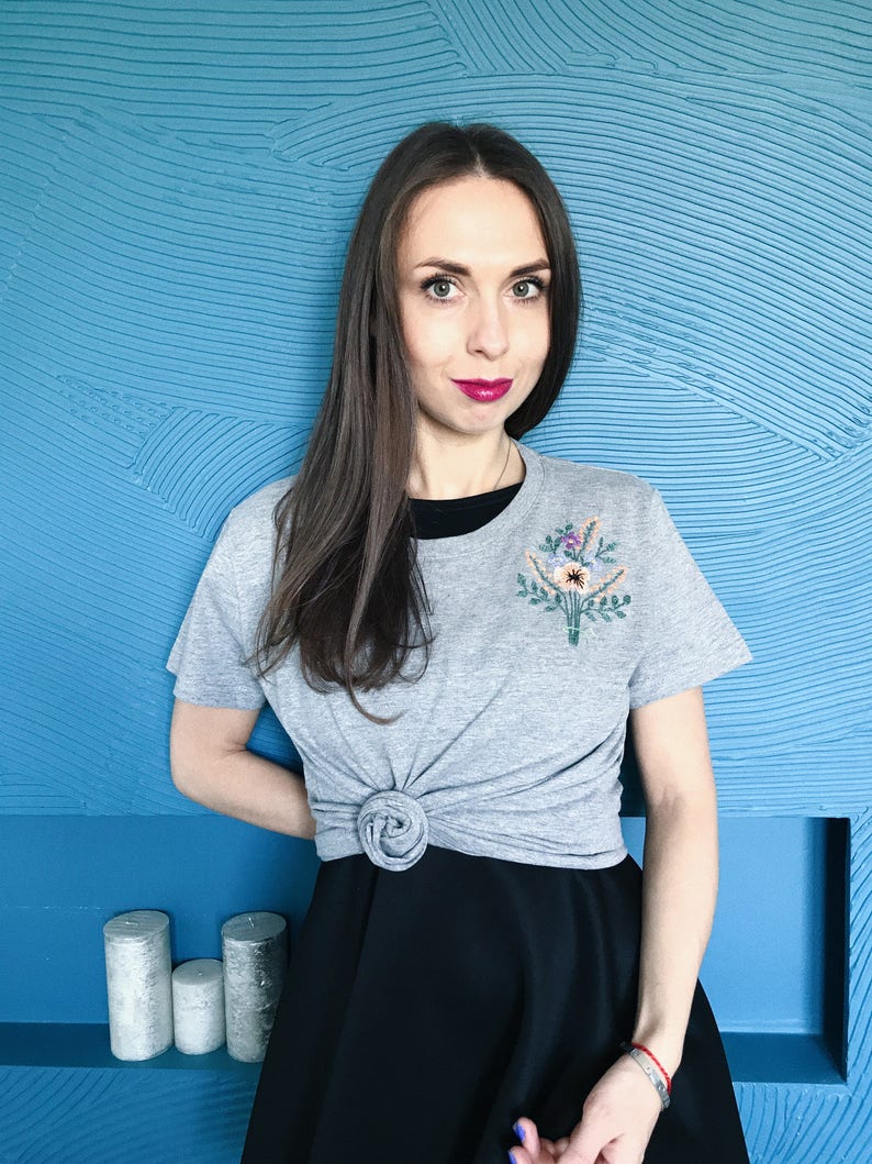 Floral Pastel Women's Tshirt Hand Embroidered Flowers Etsy